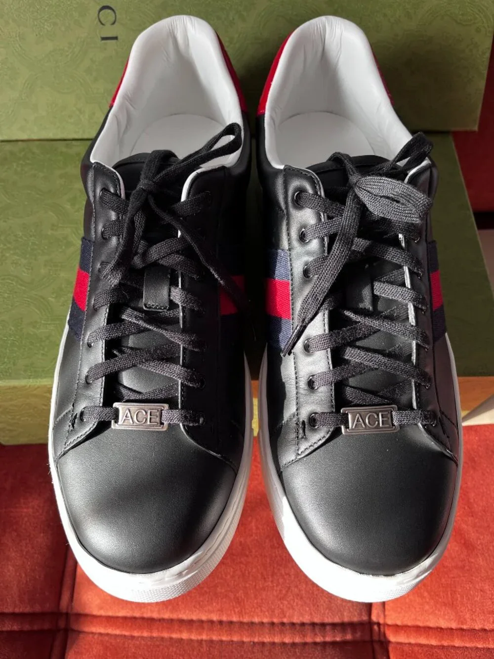 New Gucci Ace web-trim Leather Sneakers Men's Size US11.5 / UK11